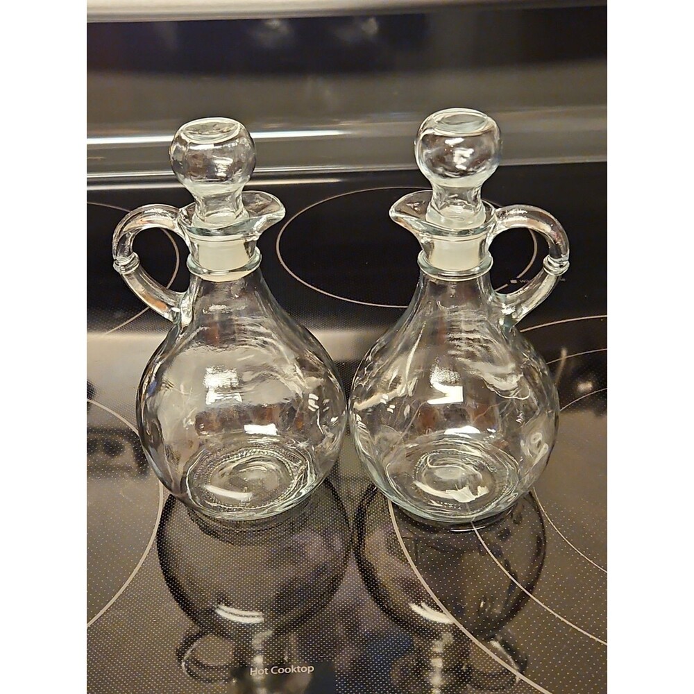 Vintage Anchor Hocking Cruet Set W/ Stoppers Oil & Vinegar Serving Set